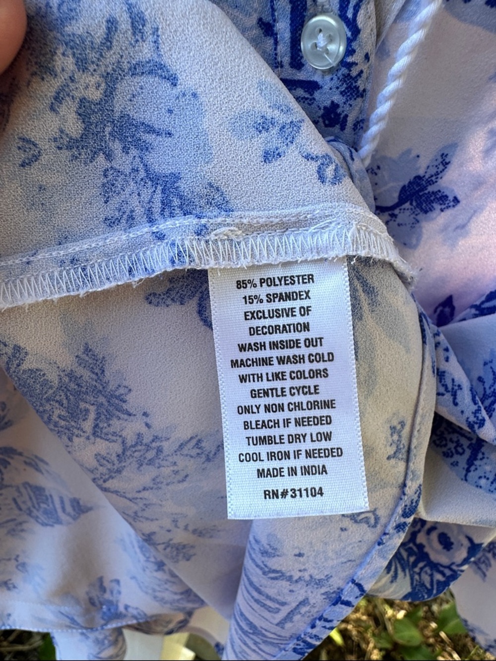 crown & ivy White Blouse with Blue Toile Print and Tassel Tie-Neck - Picture 4 of 7